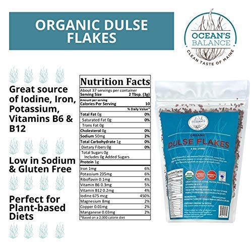 Ocean s Balance Organic Dulse Flakes - Atlantic Dulse Organic Flakes for Keto, Paleo Diet, Vegetarian & Vegan Diets - Dried Veg