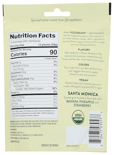Vegobears Organic Fruity Gummy Bears, 4 Oz