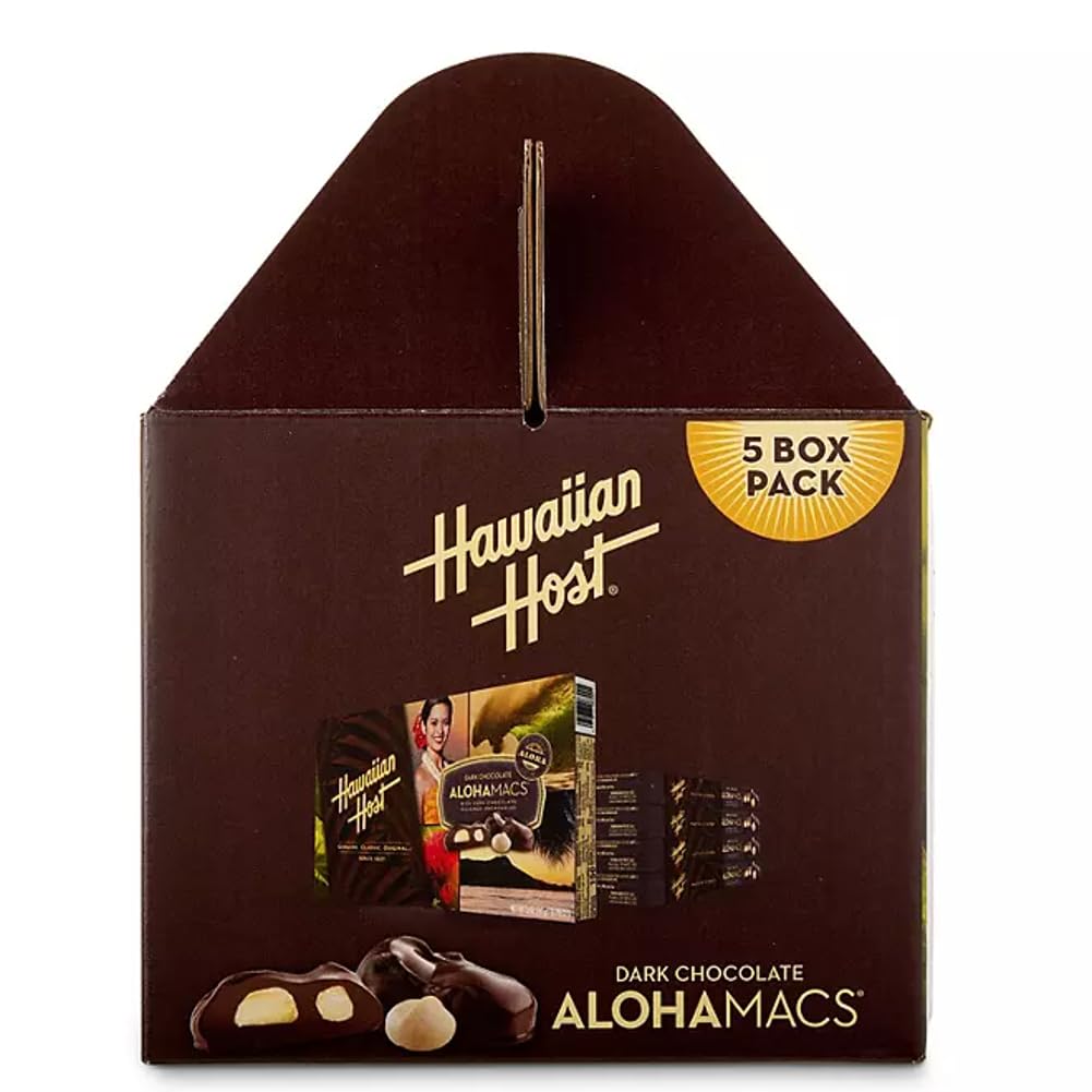 Hawaiian Host AlohaMacs Dark Chocolate Covered Macadamia Nuts – 5 Ounce (Pack of 5) – Gourmet Gift & Snack