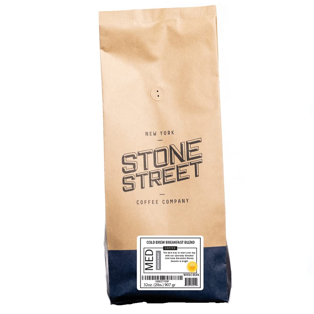 Stone Street Cold Brew Coffee Beans, Breakfast Blend, Low Acid, 100% Arabica, Medium Roast, Whole Bean, 32 Ounce