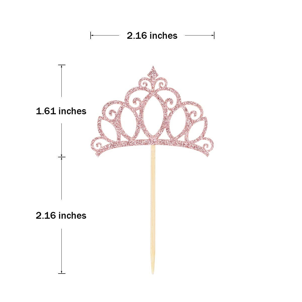 Donoter 24 Pieces Rose Gold Glitter Princess Crown Cupcake Toppers Cake Picks For Birthday Baby Shower Party Decorations