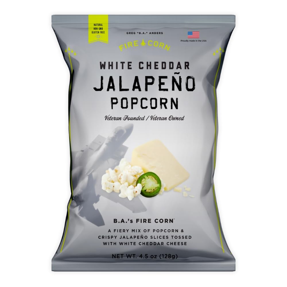 FIRE CORN Jalapeno Popcorn, White Cheddar Flavor, Gluten Free, Non-GMO, 27 oz Sharing Bags, Pack of 6
