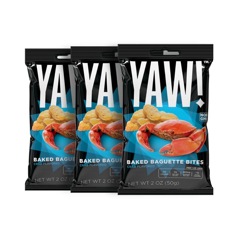 YAW! Baked Baguette Bites, Crab Flavor, Non-GMO, 3 Pack, 6oz Total, Reddish-Orange