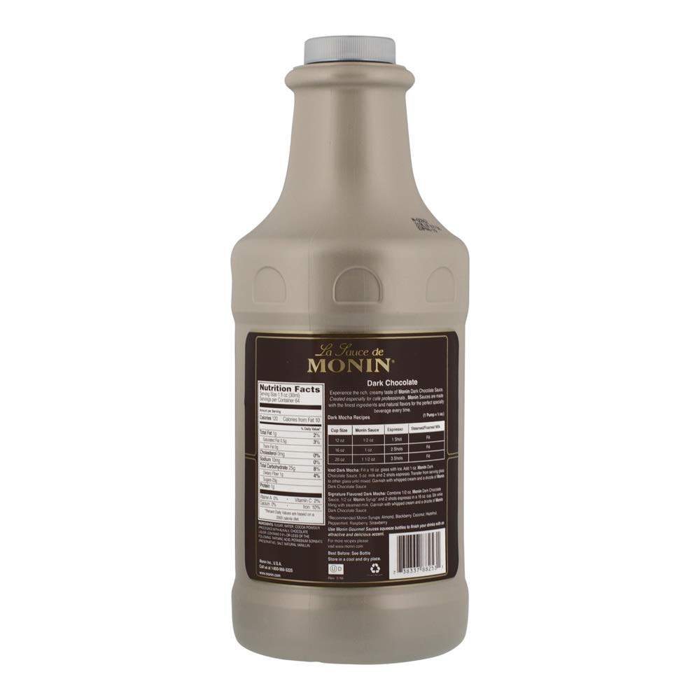 Monin - Gourmet Dark Chocolate Sauce, Velvety And Rich, Great For Desserts, Coffee, And Snacks, Gluten-Free, Non-Gmo (64 Ounce)