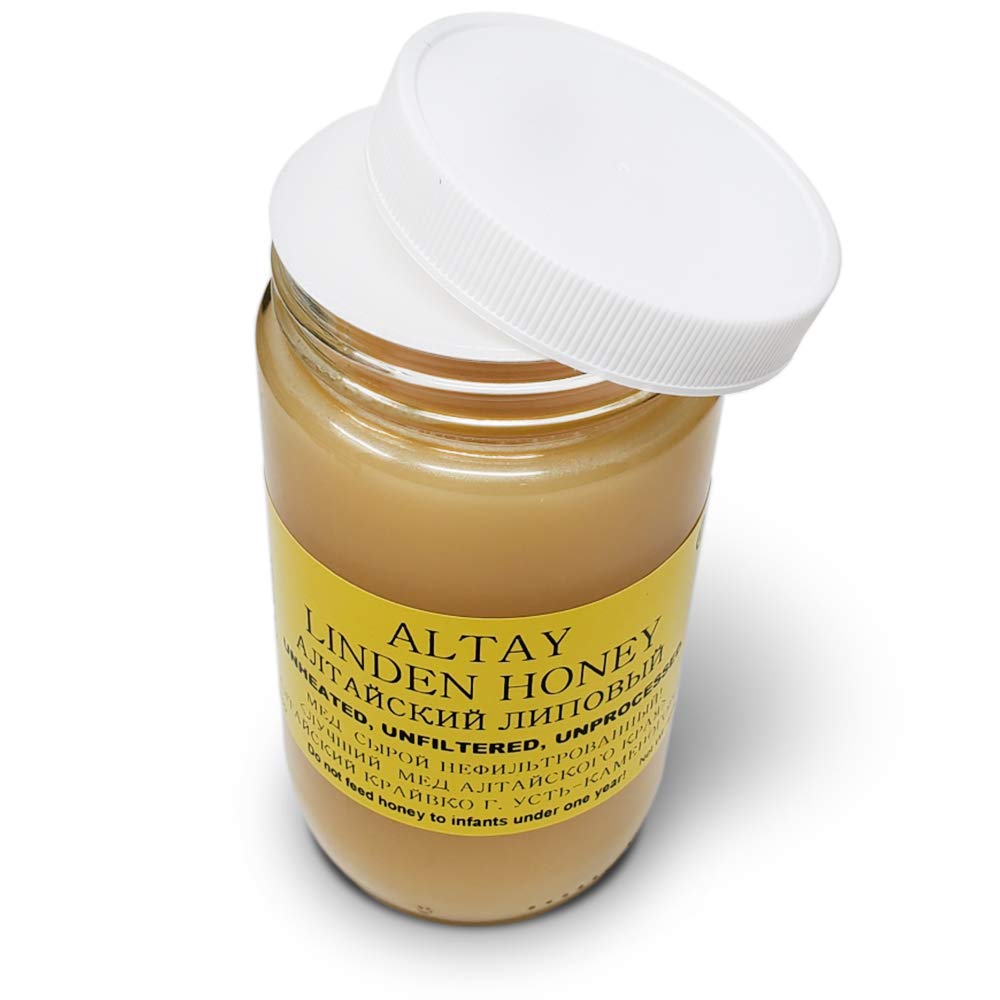 Altay Raw Linden Honey - 100% Pure, Unfiltered, Unpasteurized, Ethically Sourced - Glass Jar, 454g / 16oz