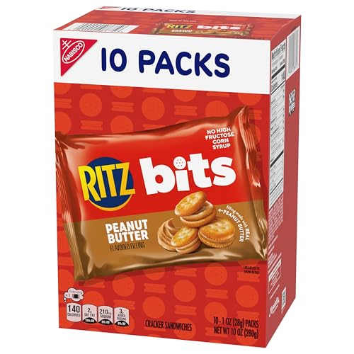 RITZ Bits Peanut Butter Sandwich Crackers, Bulk Lunch Snacks, 40 Snack Packs (4 Boxes)