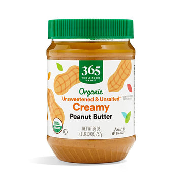 365 by Whole Foods Market, Organic Creamy Peanut Butter, Unsweetened & Unsalted, Stir and Enjoy, 26 Ounce