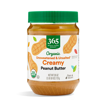365 by Whole Foods Market, Organic Creamy Peanut Butter, Unsweetened & Unsalted, Stir and Enjoy, 26 Ounce