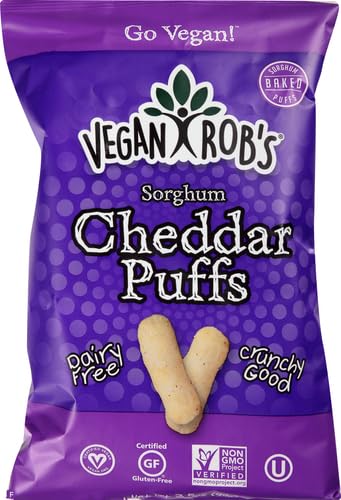 Vegan Robs Dairy Free Cheddar Puffs, 3.5 oz, Vegan Snack, Gluten Free, Plant-Based, Dairy-Free