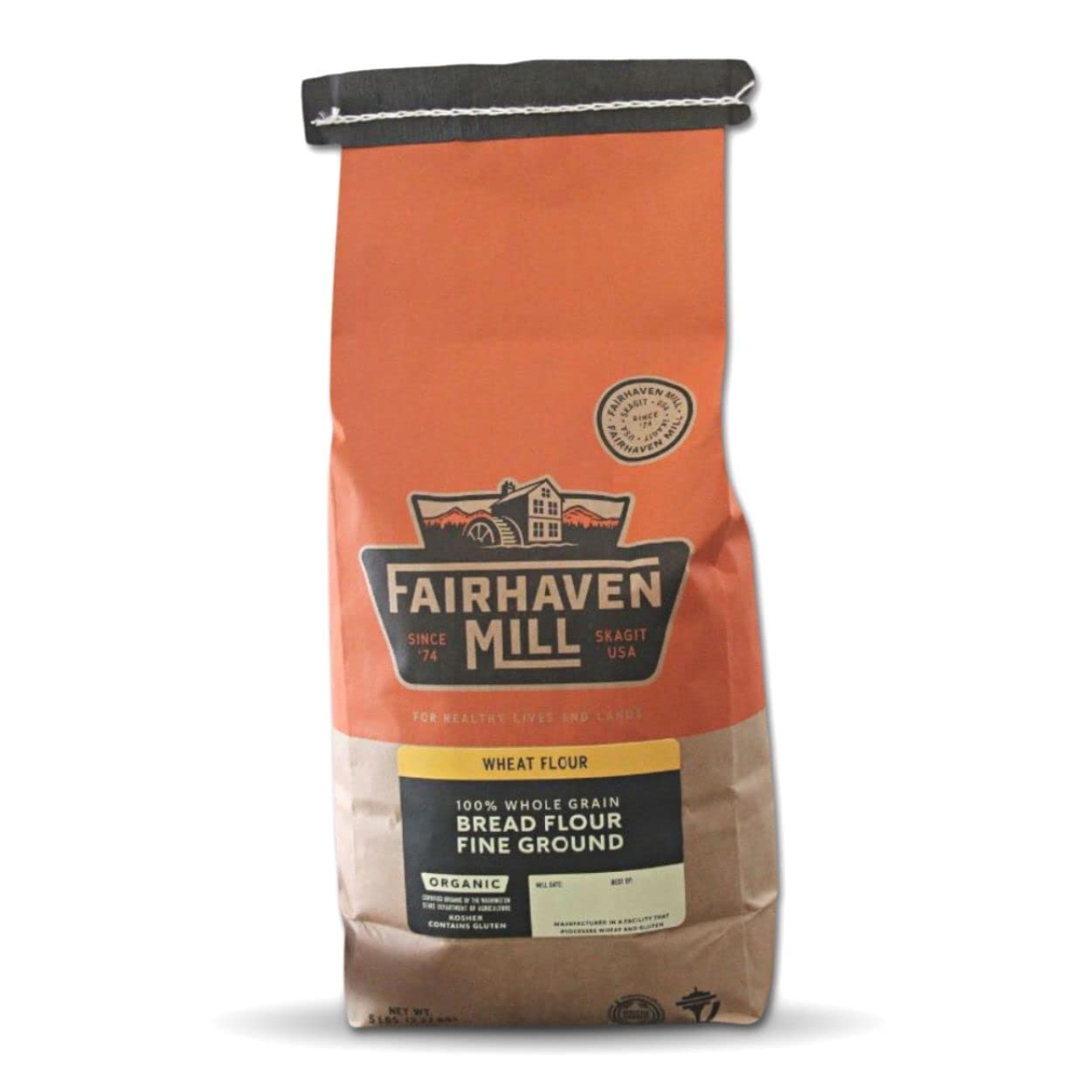Fairhaven Mill 100% Organic Whole Grain Bread Flour - 5-Lbs - High Protein Fine Ground Wheat Flour - Contains Gluten - 8501F