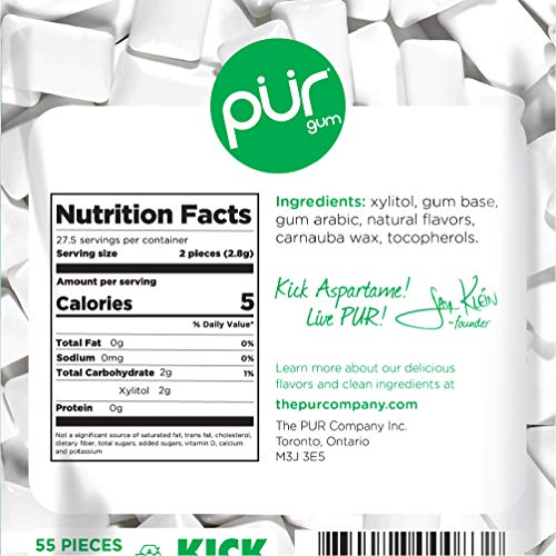 Pur Gum Spearmint Chewing Gum, 55 Count (Pack of 3)