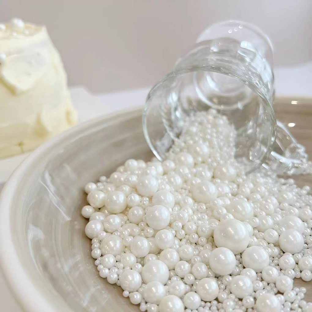 White Edible Pearls Christmas Sprinkles,Cake Sprinkles,Cookie Sprinkles,Sugar Pearl, Edible Candy Pearls 130G 4.6Oz For Cake Cup