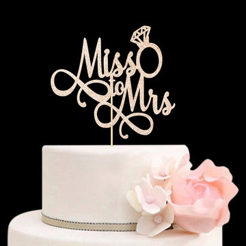 Miss To Mrs Cake Topper, Glitter Wedding Engagement Bridal Shower Bachelorette Party Decorations Supplies, Rose Gold