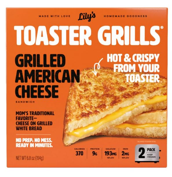 Lilys Toaster Grills - American Cheese Sandwich - Frozen Meal, 2 Pack - Pack of 6