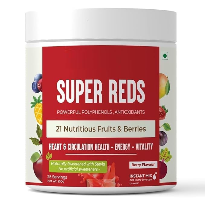 Super Reds (250 g), 21 nutritious fruits, berries & Stevia (No Added Sugar) Rich in antioxidants, flavonoids & polyphenols Heart