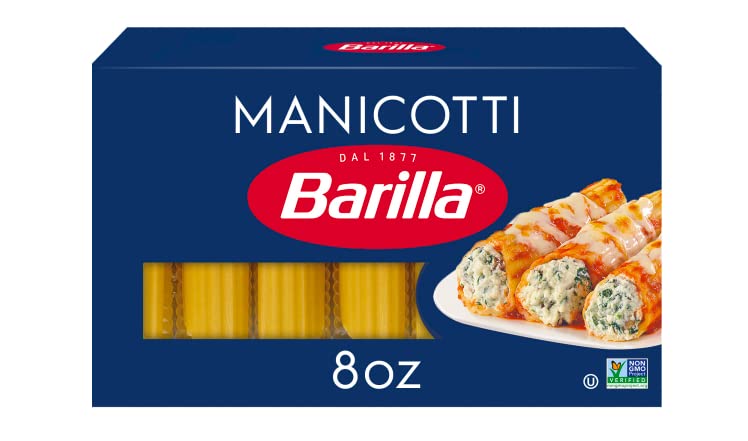 Barilla Manicotti Pasta, 8 oz. Box - Non-GMO Pasta Made with Durum Wheat Semolina - Kosher Certified Pasta