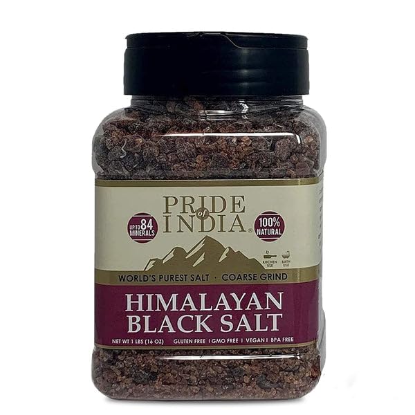 Pride Of India Himalayan Black Salt, Coarse Grind, 1 lb Jar (Pack of 6) - 84+ Minerals for Cooking and Faux Egg Recipes