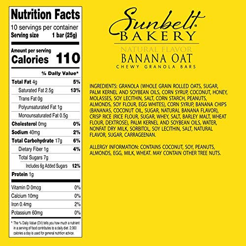 Sunbelt Bakery Banana Oat Chewy Granola Bars, 50-0.9 OZ Bars (5 Boxes)