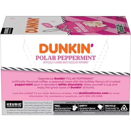 Dunkin White Chocolate Peppermint Artificially Flavored Coffee, K-Cup Pods, 60 Ct.