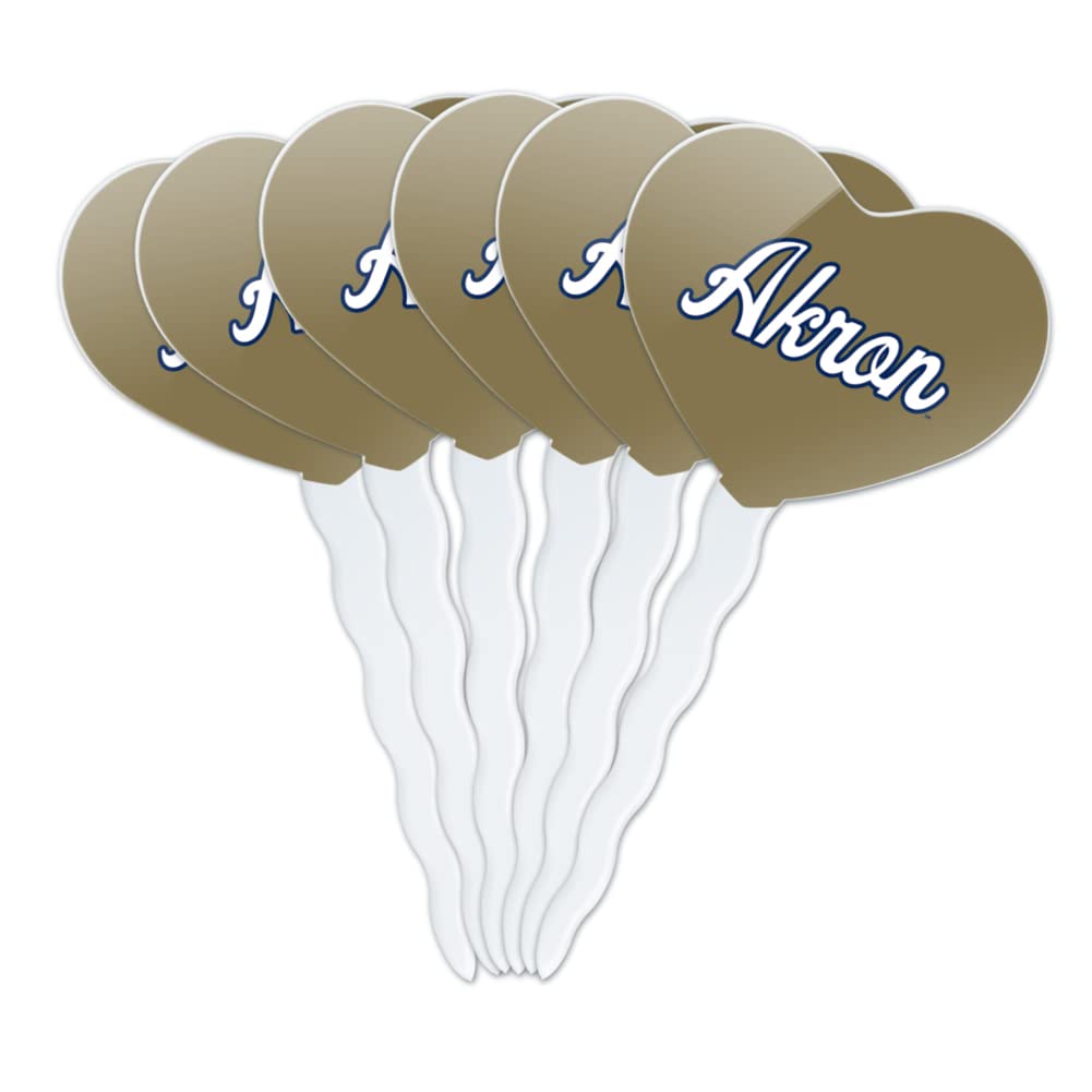 GRAPHICS & MORE Cupcake Picks Set of 6, Acrylic Decoration Toppers, University of Akron, One Size, Heart Design