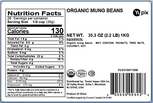 Yupik Organic Mung Beans, 2.2 Lb (Pack Of 6)