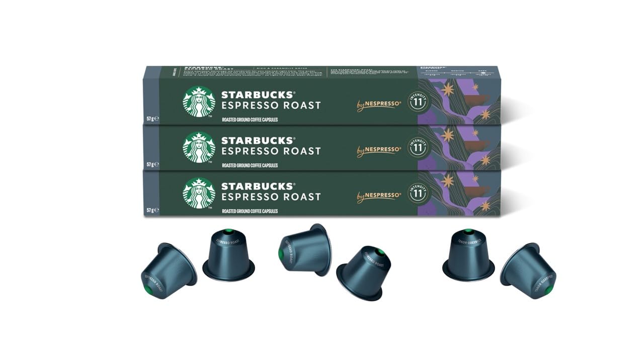 Starbucks Espresso Roast Coffee Capsules, Dark Roast, 30 Pods, Caramelly Notes, 1 Count (Pack of 30)