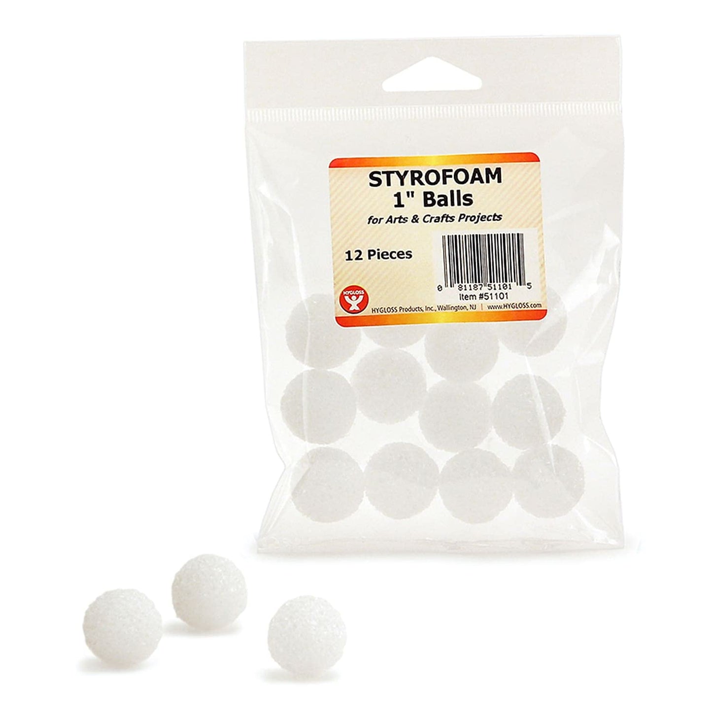 Hygloss Styrofoam Balls, 1 Inch, White, 12 Per Pack, 6 Packs, Acrylic