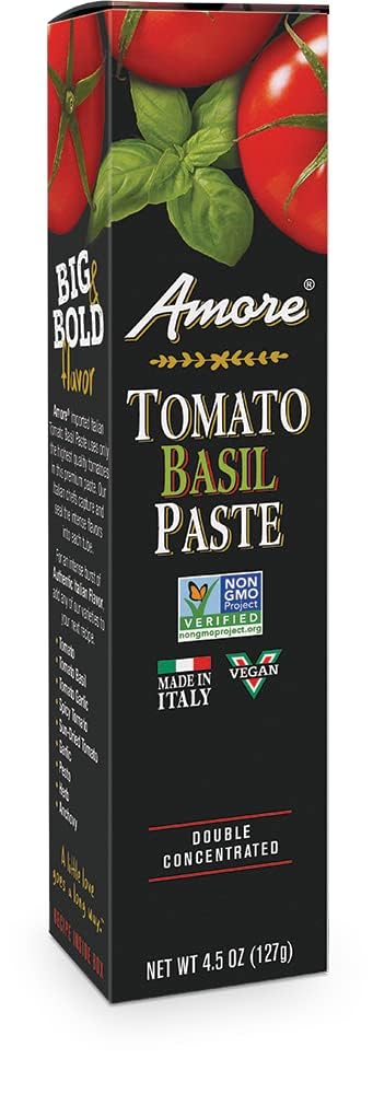 Amore Vegan Basil Tomato Paste In A Tube - Non GMO Certified and Made In Italy (Pack of 1)