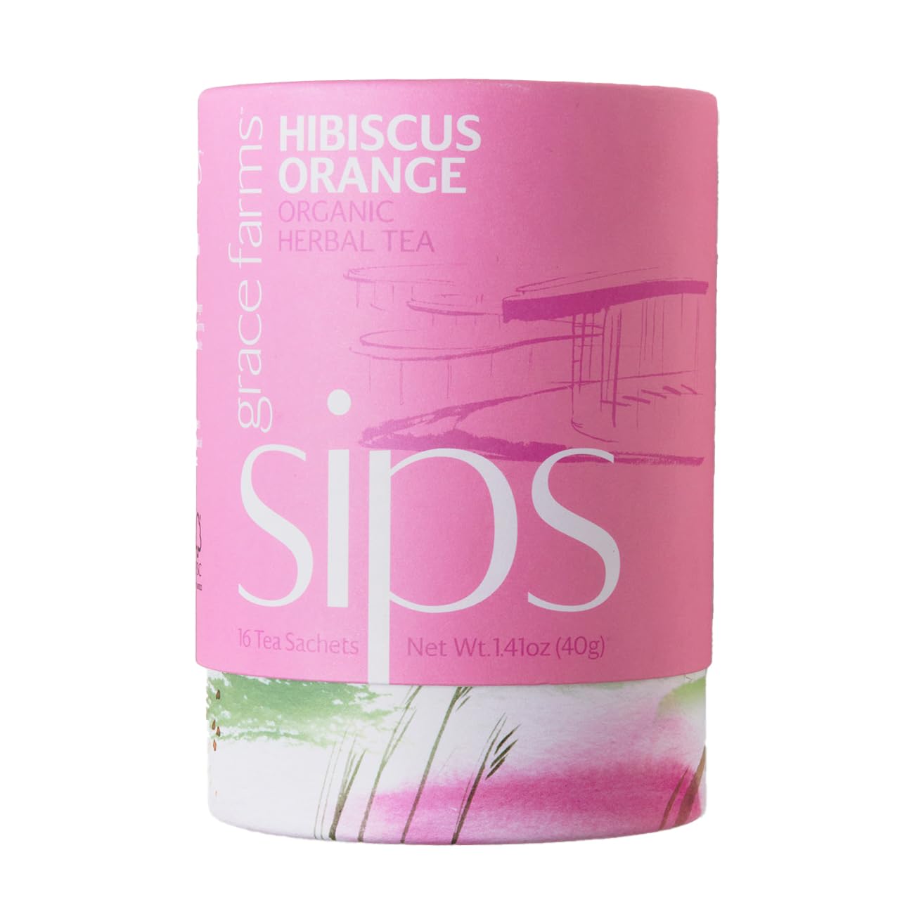 Grace Farms Hibiscus Orange Herbal Tea - Organic, Caffeine Free, 16 Pyramid Sachets