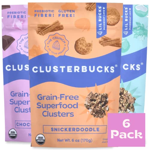 Lil Bucks Clusterbucks Grain-Free Superfood Clusters made with Sprouted Buckwheat and Adaptogens, Gluten Free Snack (Chocolate, 