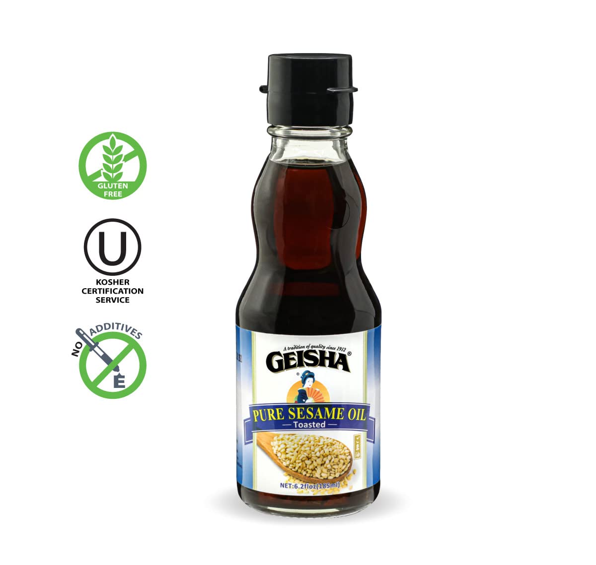 GEISHA Pure Sesame Oil, Toasted, Kosher Certified, Vegan, Gluten Free, 6.2 FL OZ, Pack of 12