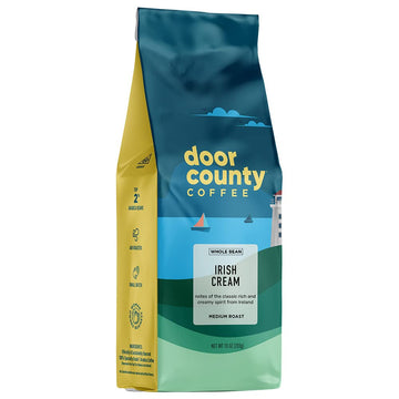 Door County Coffee Irish Creme Flavored Coffee Whole Bean | 10 Oz Bag | Flavored Whole Bean Coffee Medium Roast | 100% Specialty