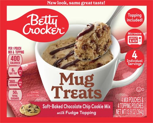 Betty Crocker Mug Treats Soft-Baked Chocolate Chip Cookie Mix with Fudge Topping, 4 Servings