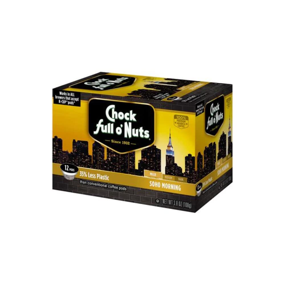 Chock Full o’Nuts K-Cups, Mild Roast, Compatible with Keurig, 12 Single-Serve Cups, Model 071038012181