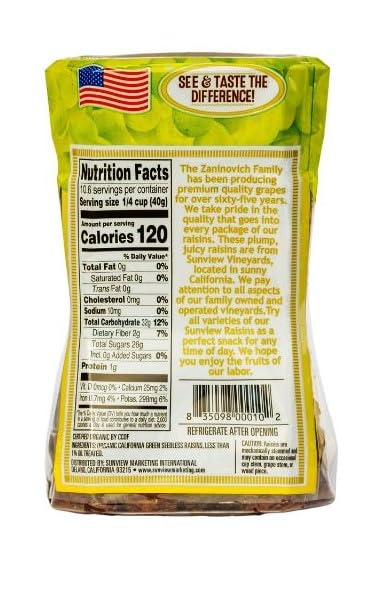 Sunview Organic Green Raisins - 3 15 Oz. Canisters