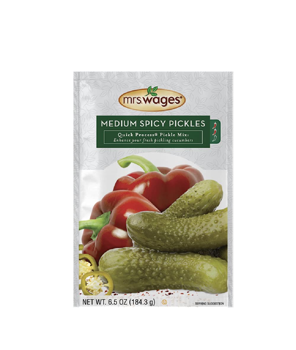 Mrs. Wages Medium Spicy Pickles Quick Process Mix, Quick and Easy, Simple-To-Use, Flavorful Spice, Easy Way to Make Pickles| Gre