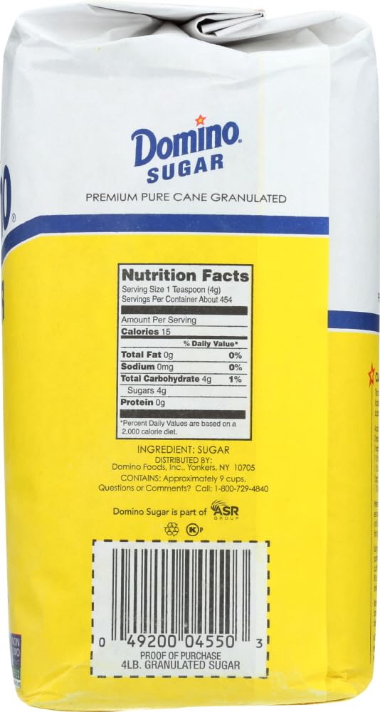 Domino enhanced Pure Cane Granulated Sugar  Kosher  Non-GMO  4 Pound  64 Ounce (Pack of 10)