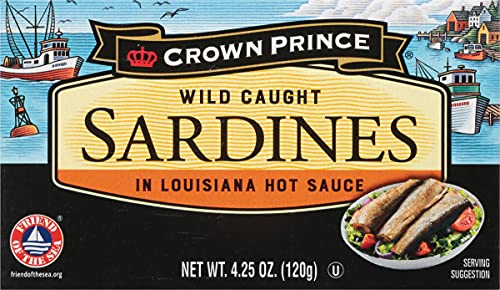 Crown Prince Sardines in Louisiana Hot Sauce, 4.25-Ounce Cans (Pack of 12)
