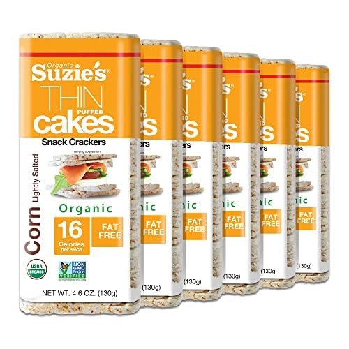 Suzie's Organic Lightly Salted Corn Cake Thins|6 Pack|USDA Organic, NON-GMO, Fat-Free, Sugar-Free, Gluten-Free|Low-Calorie Snack