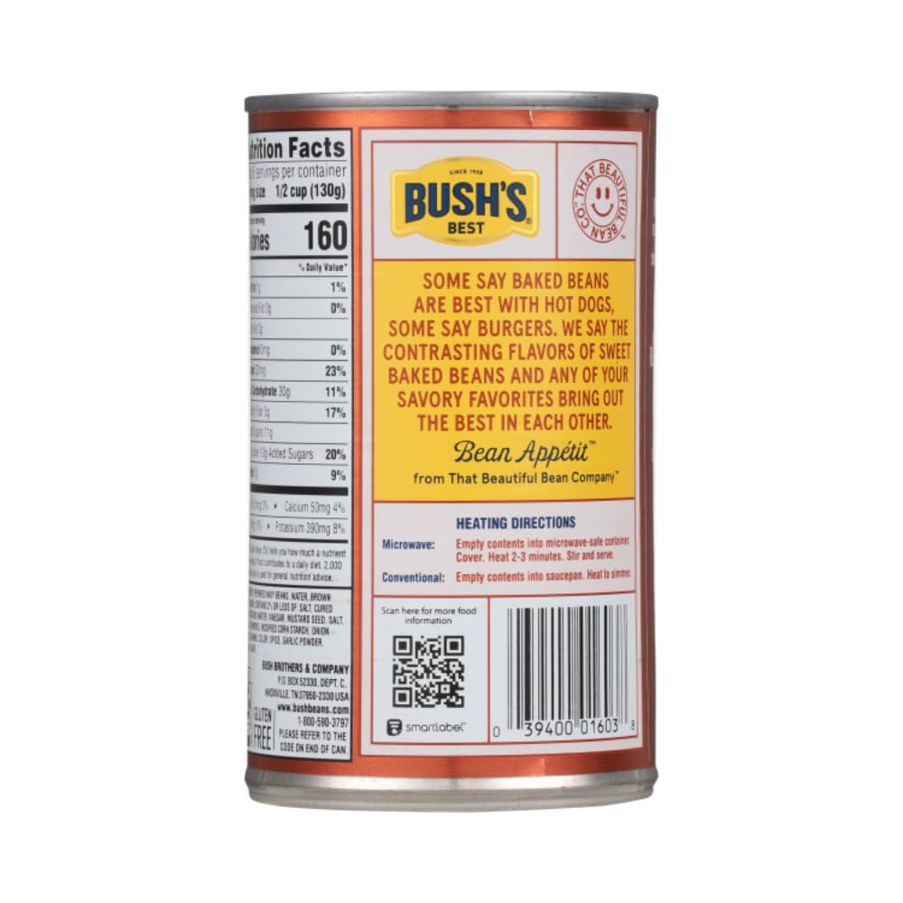 Bush'S Best Onion Baked Beans, Gluten And Cholesterol Free, Good Source Of Fiber, Low Fat, 7G Of Protein And 5G Of Fiber Per Ser