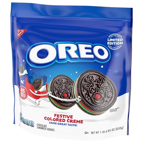 Oreo Limited Edition Holiday Cookies, Red and Green Creme Sandwich, 22.88 OZ, 45 Snack Packs