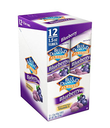 Blue Diamond Almonds, Blueberry Flavored Snack Nuts, Single Serve Bags (1.5 Oz. Tubes, Pack Of 12)