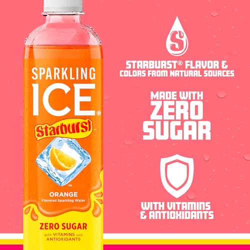 Sparkling Ice STARBURST Orange, Zero Sugar Flavored Sparkling Water, with Vitamins and Antioxidants, Low Calorie Beverage, 17 fl