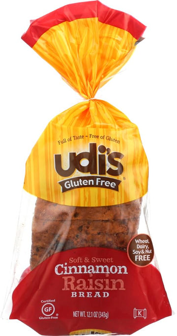 Udis Gluten Free Cinnamon Raisin Bread 12oz (Pack of 3)