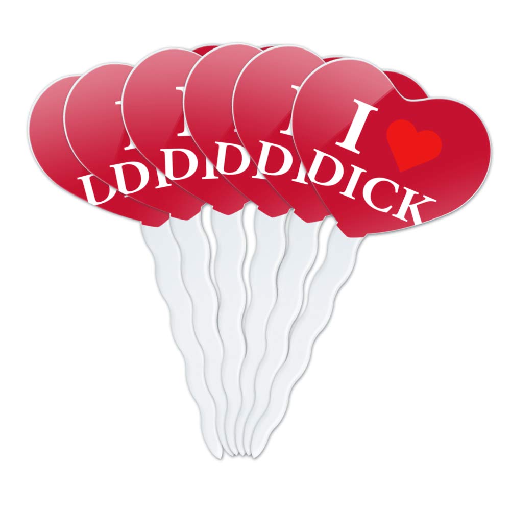 I Love Dick Heart Heart Love Cupcake Picks Toppers Decoration Set Of 6