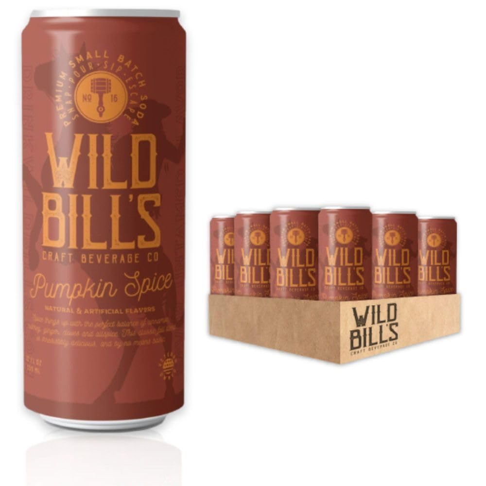 Wild Bills Pumpkin Spice Soda, Caffeine Free, Vegan, Gluten Free, 12 Fl Oz, Pack of 12