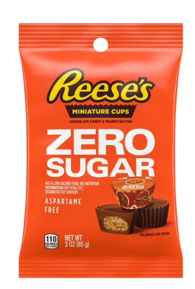 Reeses Zero Sugar Miniature Cups - Chocolate Candy & Peanut Butter - Pack of 3 - Full Size