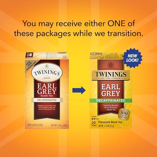 Twinings Decaffeinated Earl Grey Black Tea Individually Wrapped Bags, 20 Count (Pack of 6), Flavoured with Citrus and Bergamot,