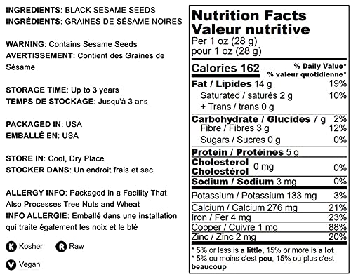Black Sesame Seeds, 5 Pounds - Raw, Unhulled, Kosher, Vegan, Bulk, Kala Til