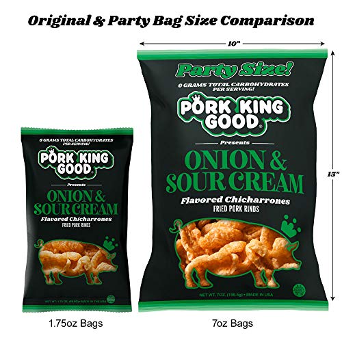 Pork King Good Onion & Sour Cream Pork Rinds 7 OZ FAMILY SIZE (Chicharrones - Keto Snacks)